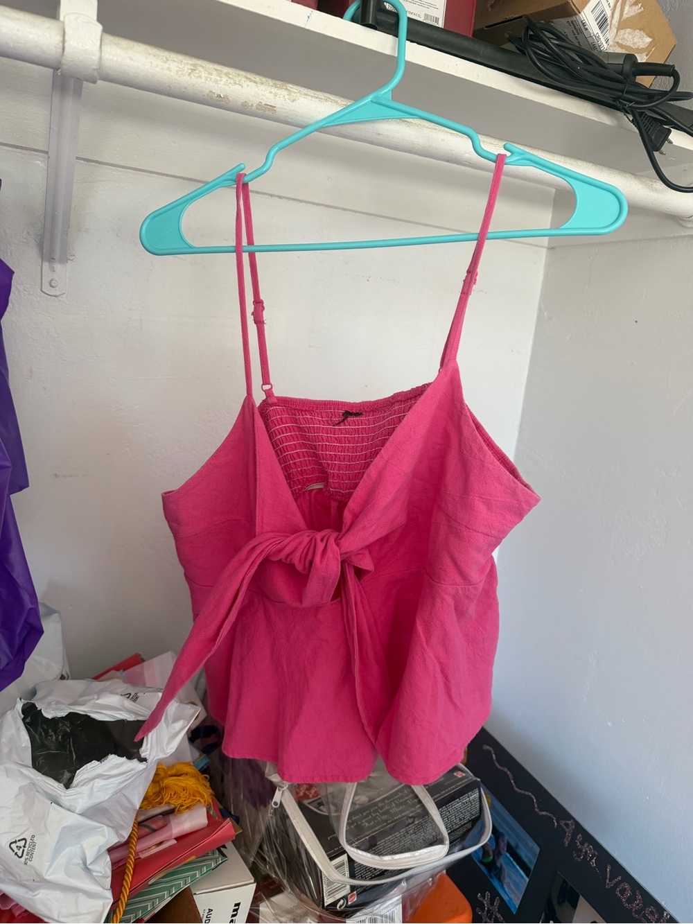 Women’s Pink Tie-Front Spaghetti Strap Top